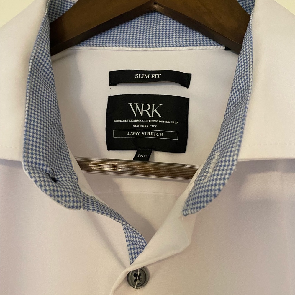 White and Blue Dress Shirt with Modern Collar